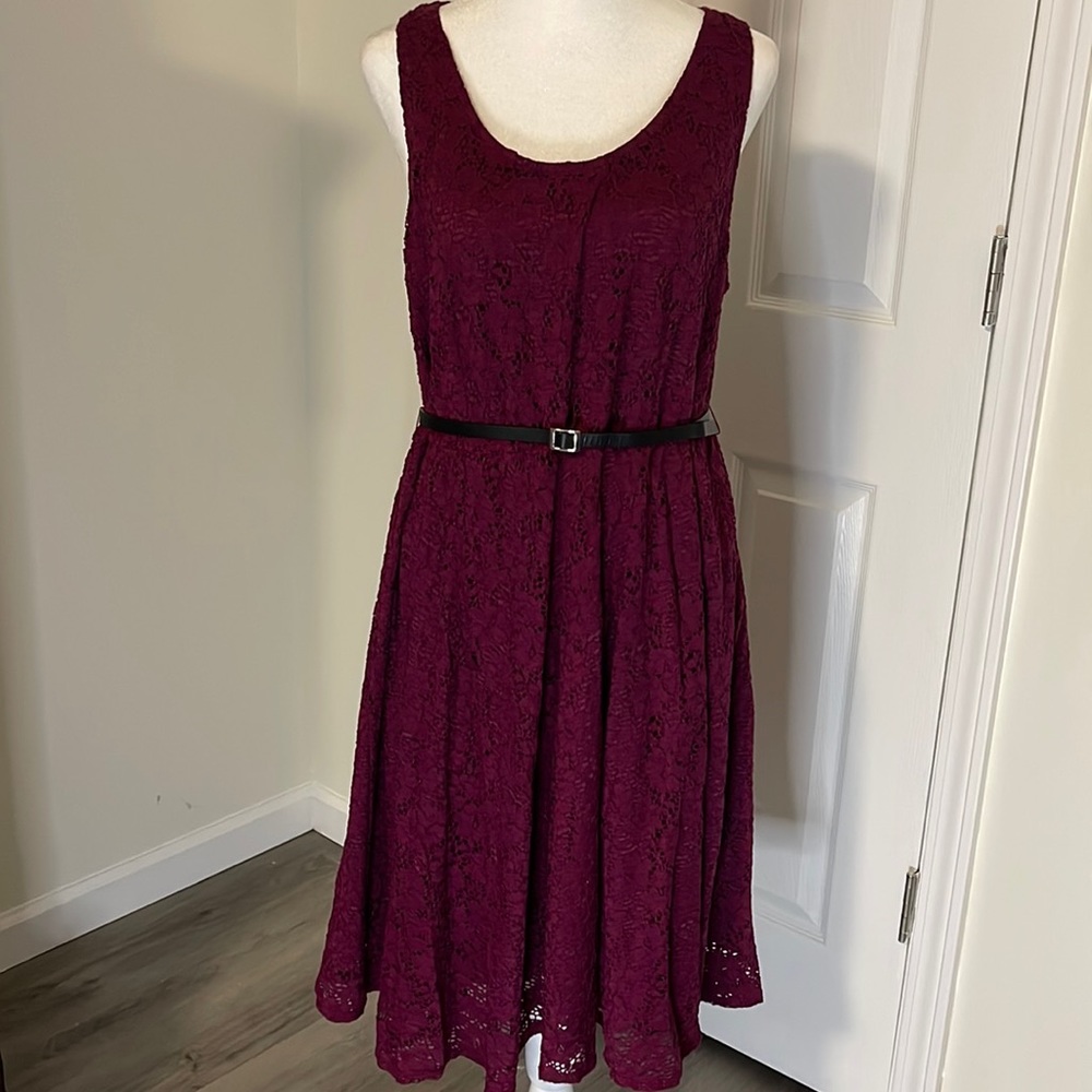 Lane Bryant Wine Lace Skater Dress.